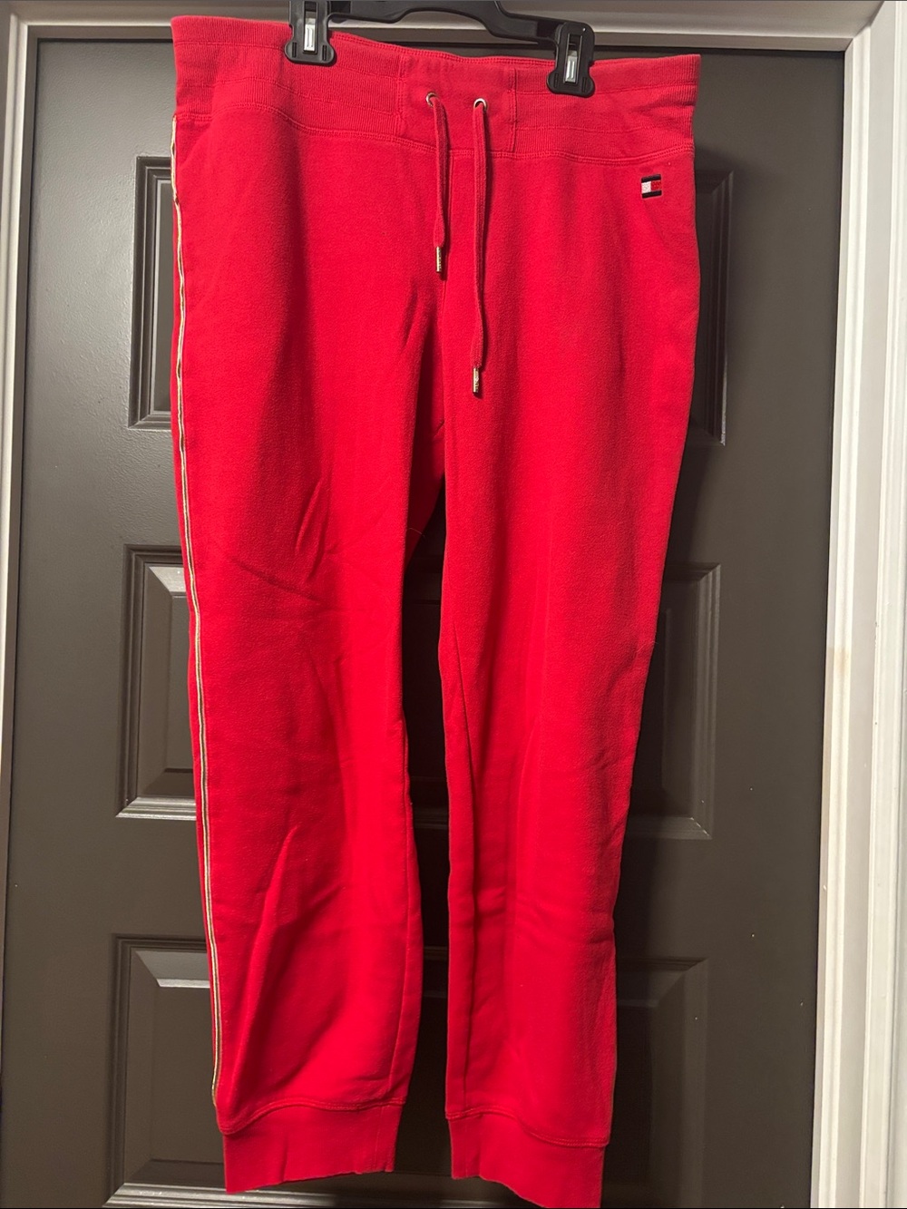 Tommy Hilfiger Bright Red Jogger Sweatpants with Side Stripe